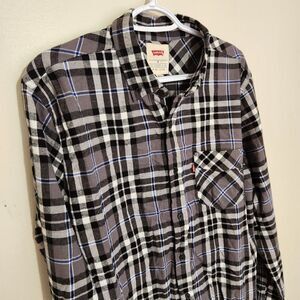 Levis Flannel Shirt For Mens Size Medium Black/gray Color 100% Cotton.  New